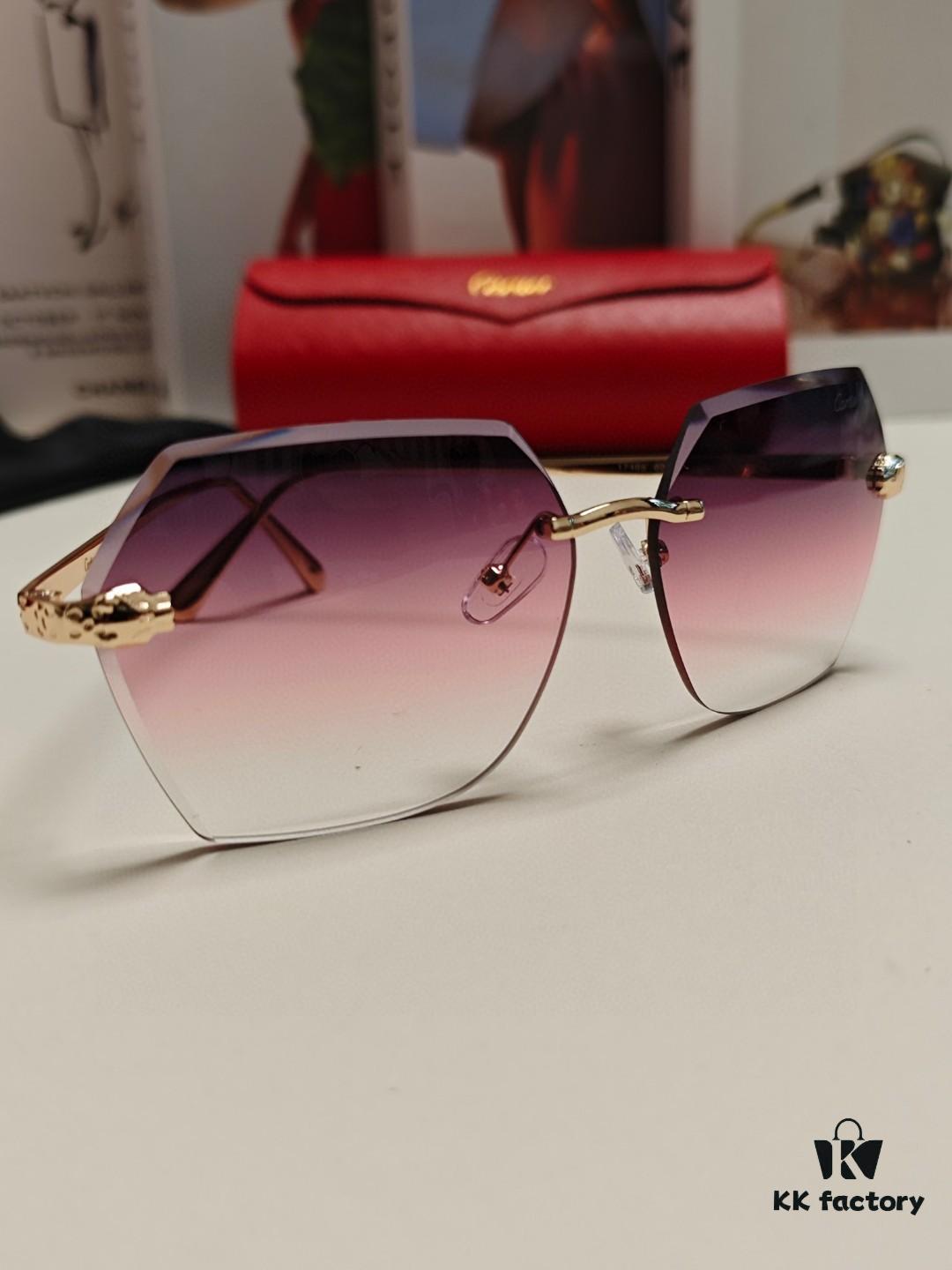 6931fc753a89a121ed54cf09 Cartier 2024 New Collection Frameless Sunglasses for Women, Classic Leopard Print Temples, Diamond-Cut Edges, Gradient Lenses, Oversized Luxury Design
