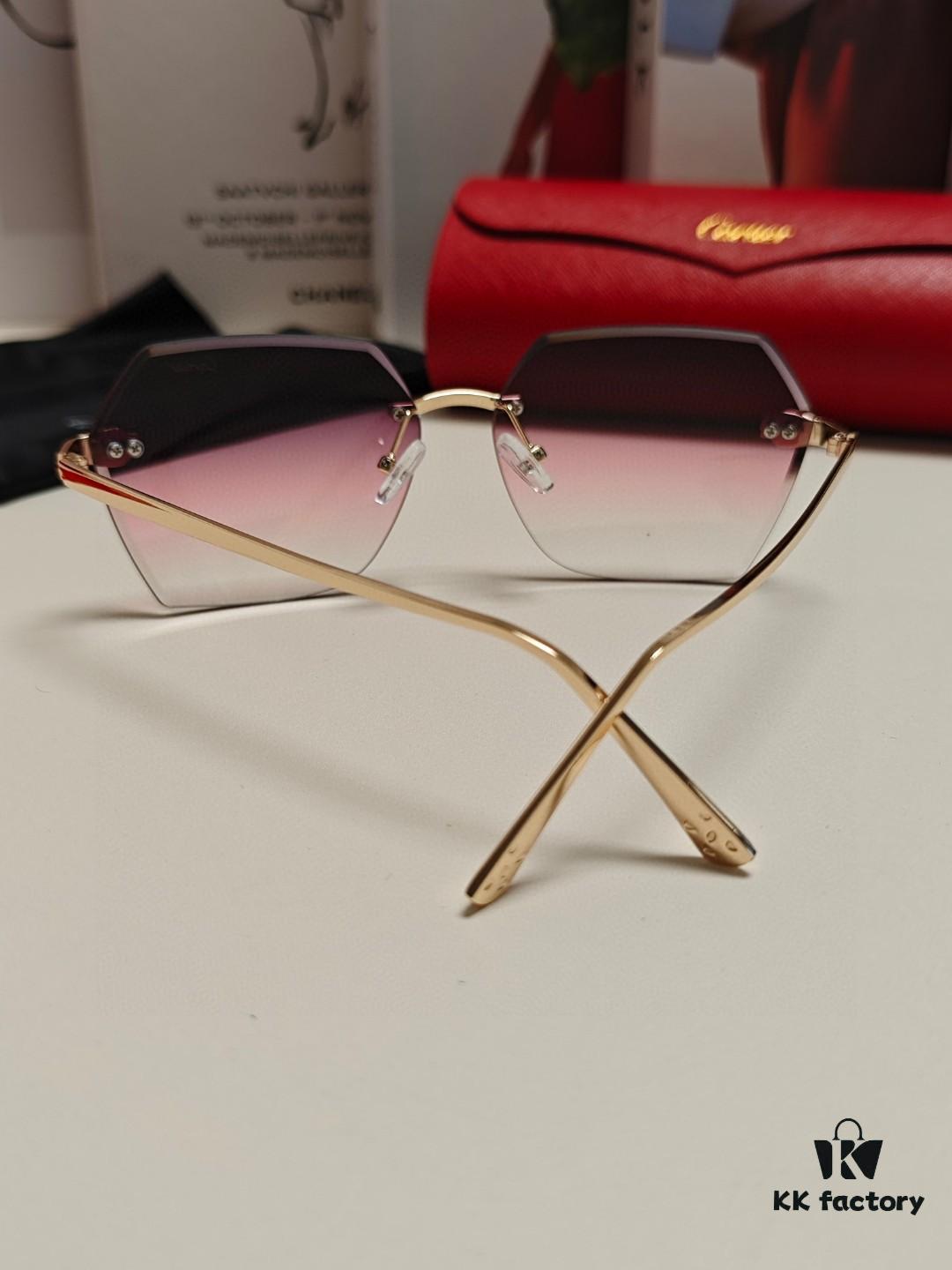 6931fc753a89a121ed54cf0a Cartier 2024 New Collection Frameless Sunglasses for Women, Classic Leopard Print Temples, Diamond-Cut Edges, Gradient Lenses, Oversized Luxury Design