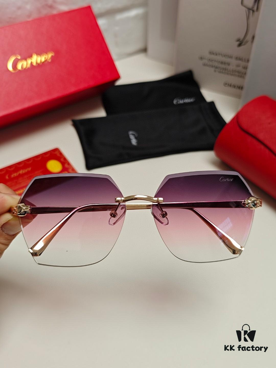 6931fc753a89a121ed54cf0b Cartier 2024 New Collection Frameless Sunglasses for Women, Classic Leopard Print Temples, Diamond-Cut Edges, Gradient Lenses, Oversized Luxury Design
