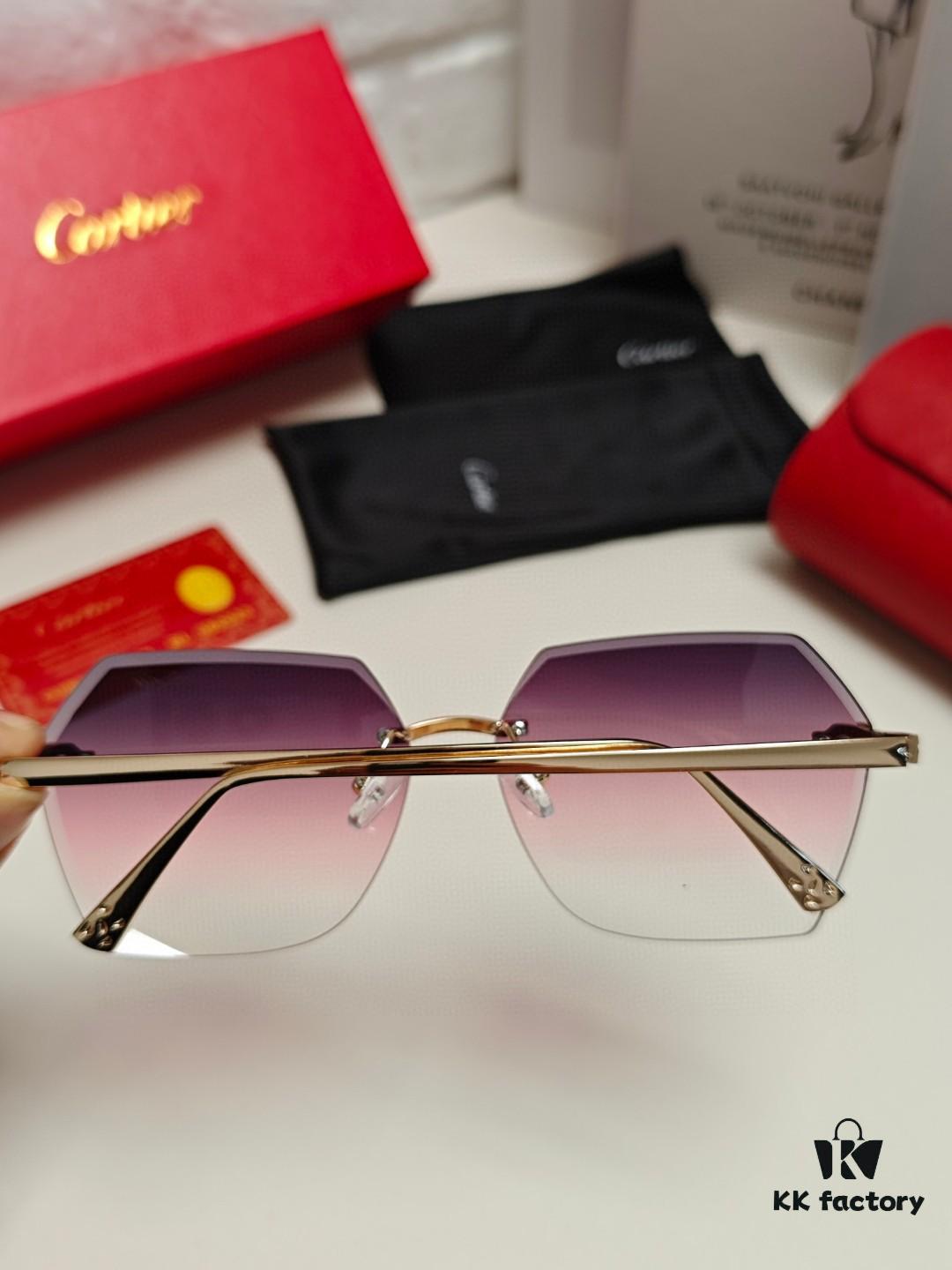 6931fc763a89a121ed54cf0c Cartier 2024 New Collection Frameless Sunglasses for Women, Classic Leopard Print Temples, Diamond-Cut Edges, Gradient Lenses, Oversized Luxury Design