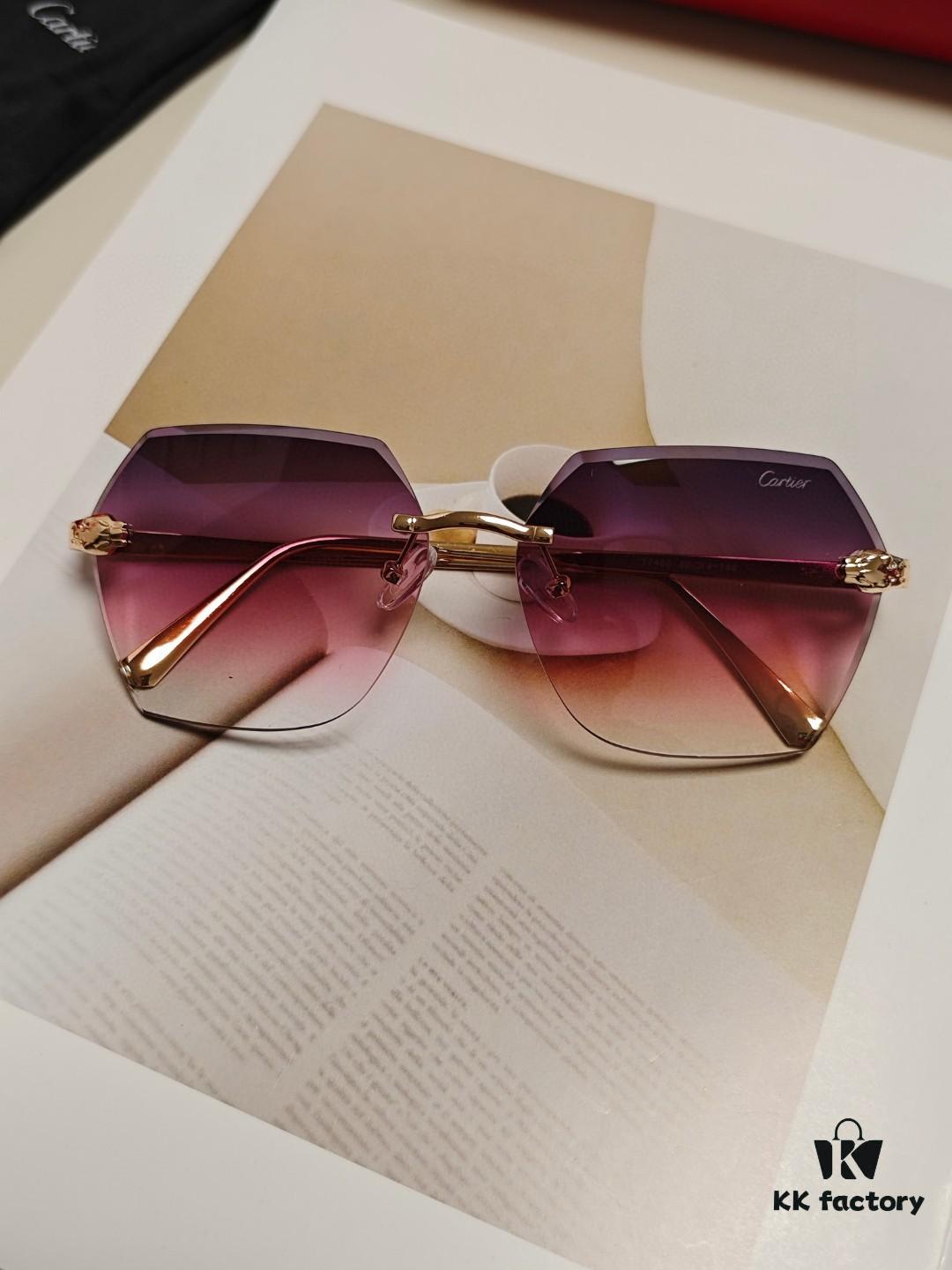 6931fc763a89a121ed54cf0d Cartier 2024 New Collection Frameless Sunglasses for Women, Classic Leopard Print Temples, Diamond-Cut Edges, Gradient Lenses, Oversized Luxury Design