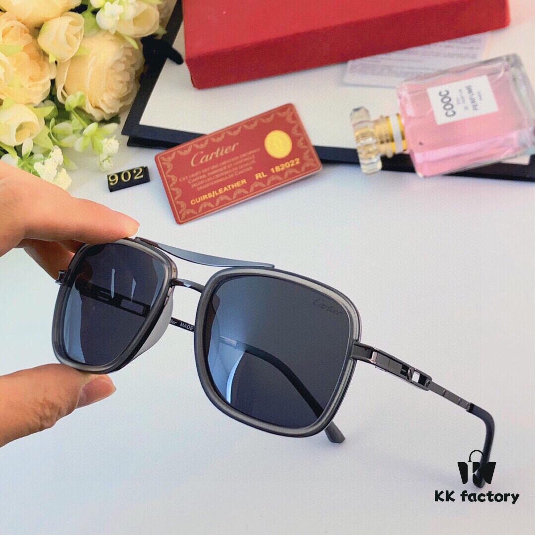 Cartier New Classic Steampunk Style Sunglasses for Men, Retro Sun Metal Double Bridge Driving Glasses