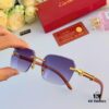 Cartier 2024 New Arrival Wooden Grain Temple Sunglasses Unisex, Fashion Frameless Small Square Sunglasses with Premium Aesthetic