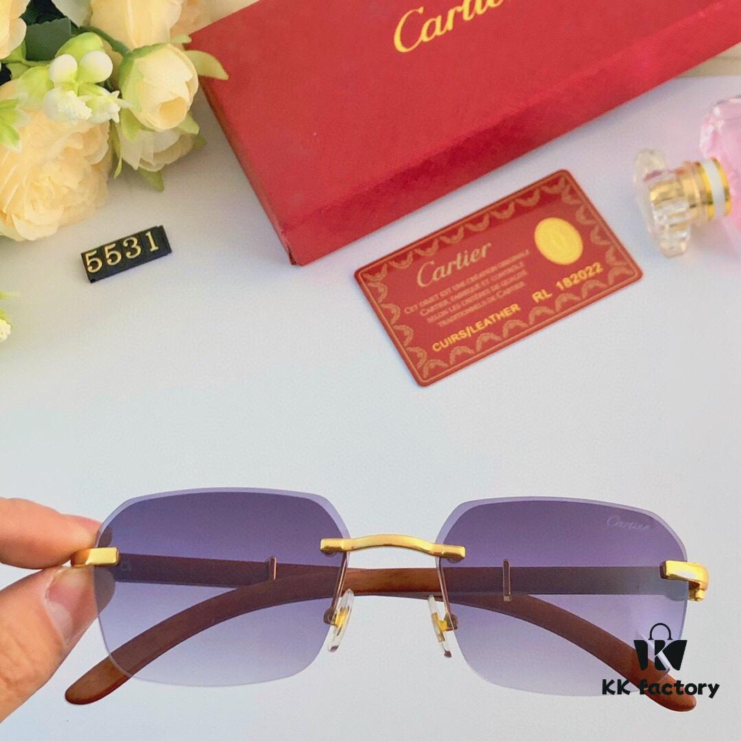 Cartier 2024 New Arrival Wooden Grain Temple Sunglasses Unisex, Fashion Frameless Small Square Sunglasses with Premium Aesthetic