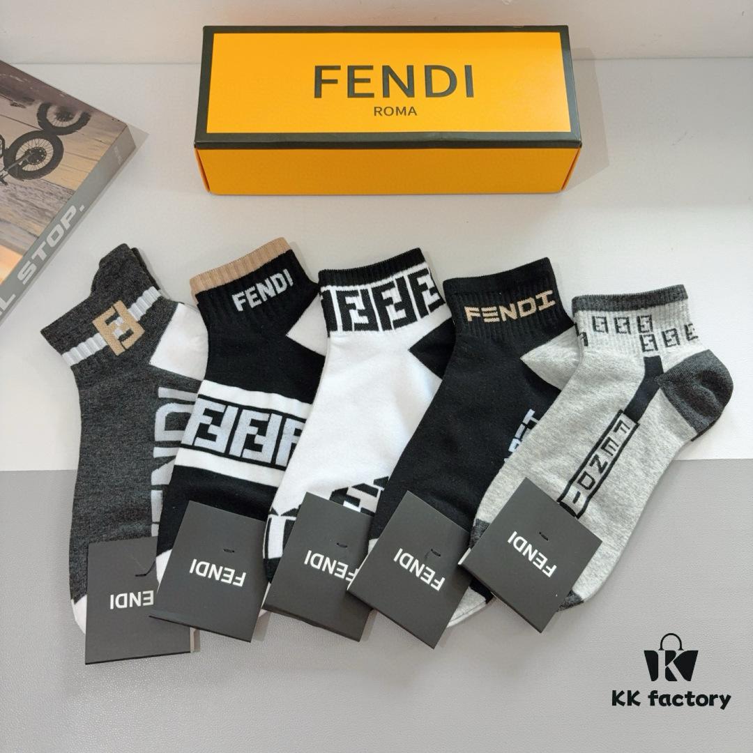 6931fca33a89a121ed54d13d FENDI Fen Di Double F Letter Best-Selling Short Socks (5 Pairs per Box)