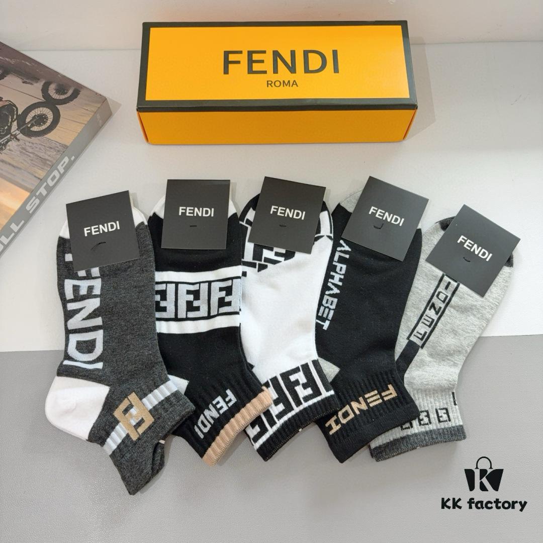 6931fca33a89a121ed54d13f FENDI Fen Di Double F Letter Best-Selling Short Socks (5 Pairs per Box)