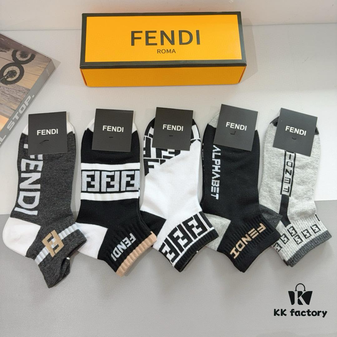 6931fca33a89a121ed54d140 FENDI Fen Di Double F Letter Best-Selling Short Socks (5 Pairs per Box)