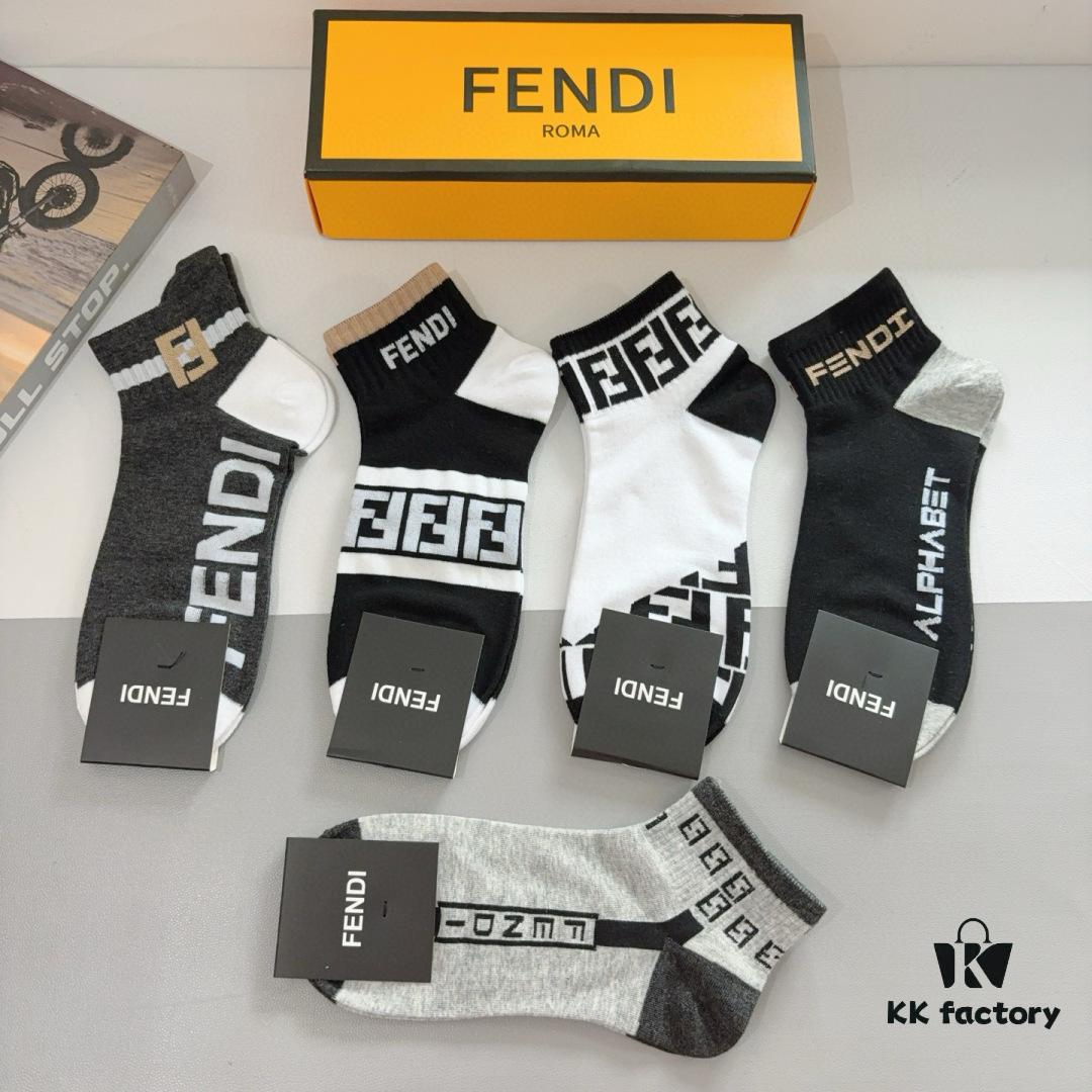 6931fca33a89a121ed54d141 FENDI Fen Di Double F Letter Best-Selling Short Socks (5 Pairs per Box)