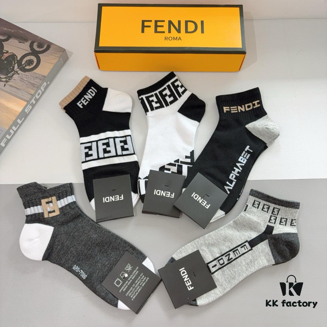 6931fca33a89a121ed54d142 FENDI Fen Di Double F Letter Best-Selling Short Socks (5 Pairs per Box)