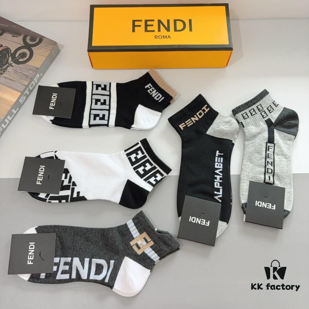 6931fca33a89a121ed54d143 FENDI Fen Di Double F Letter Best-Selling Short Socks (5 Pairs per Box)