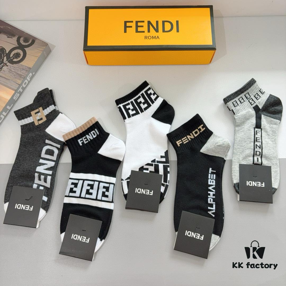 6931fca33a89a121ed54d145 FENDI Fen Di Double F Letter Best-Selling Short Socks (5 Pairs per Box)