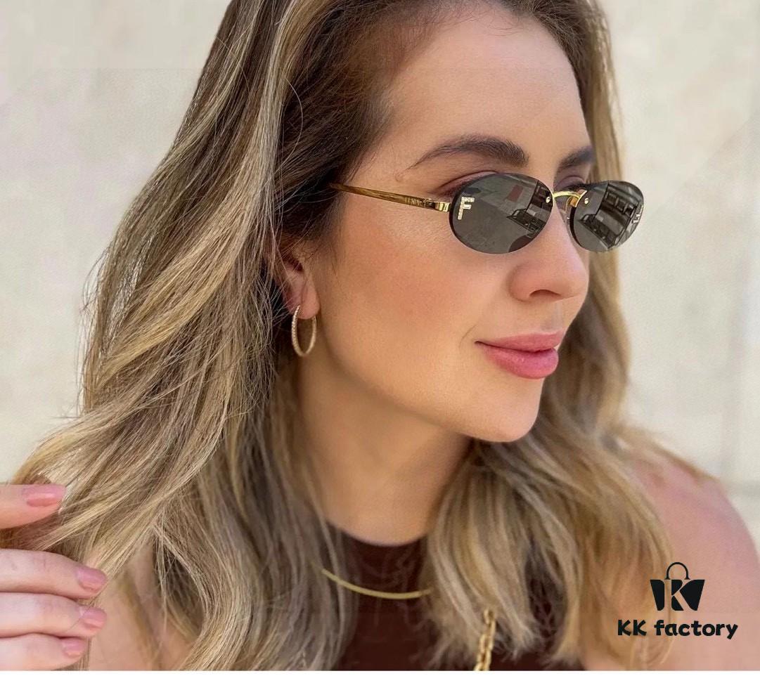 6931fcbe3a89a121ed54d286 Fendi 2024 New Arrival Metal Frameless Oval Sunglasses for Women, Stylish and Unique UV-Protective Unisex Sun Glasses