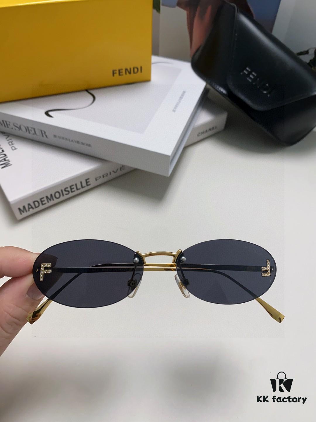 6931fcbe3a89a121ed54d28a Fendi 2024 New Arrival Metal Frameless Oval Sunglasses for Women, Stylish and Unique UV-Protective Unisex Sun Glasses