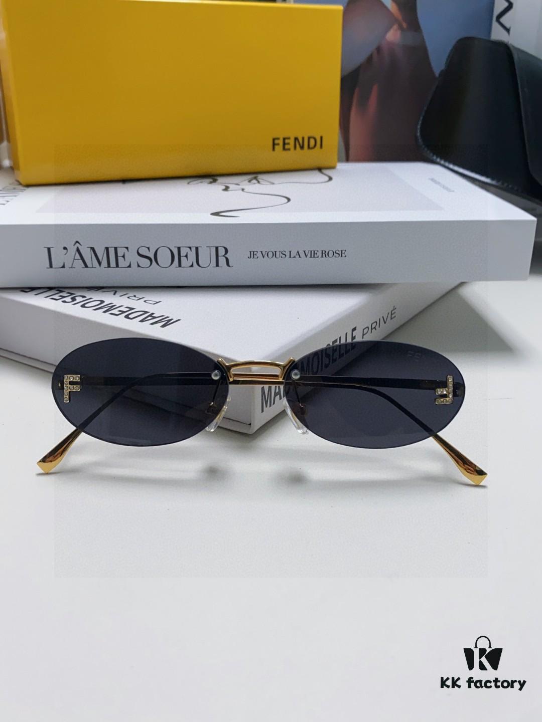6931fcbf3a89a121ed54d28d Fendi 2024 New Arrival Metal Frameless Oval Sunglasses for Women, Stylish and Unique UV-Protective Unisex Sun Glasses