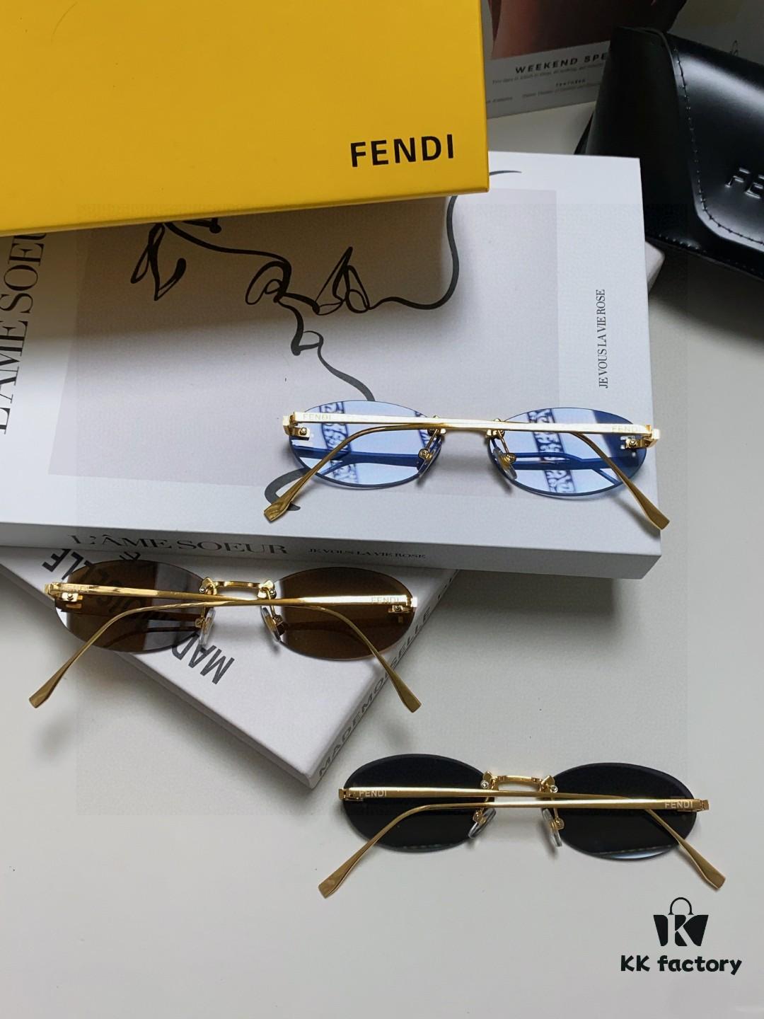 6931fcbf3a89a121ed54d28f Fendi 2024 New Arrival Metal Frameless Oval Sunglasses for Women, Stylish and Unique UV-Protective Unisex Sun Glasses
