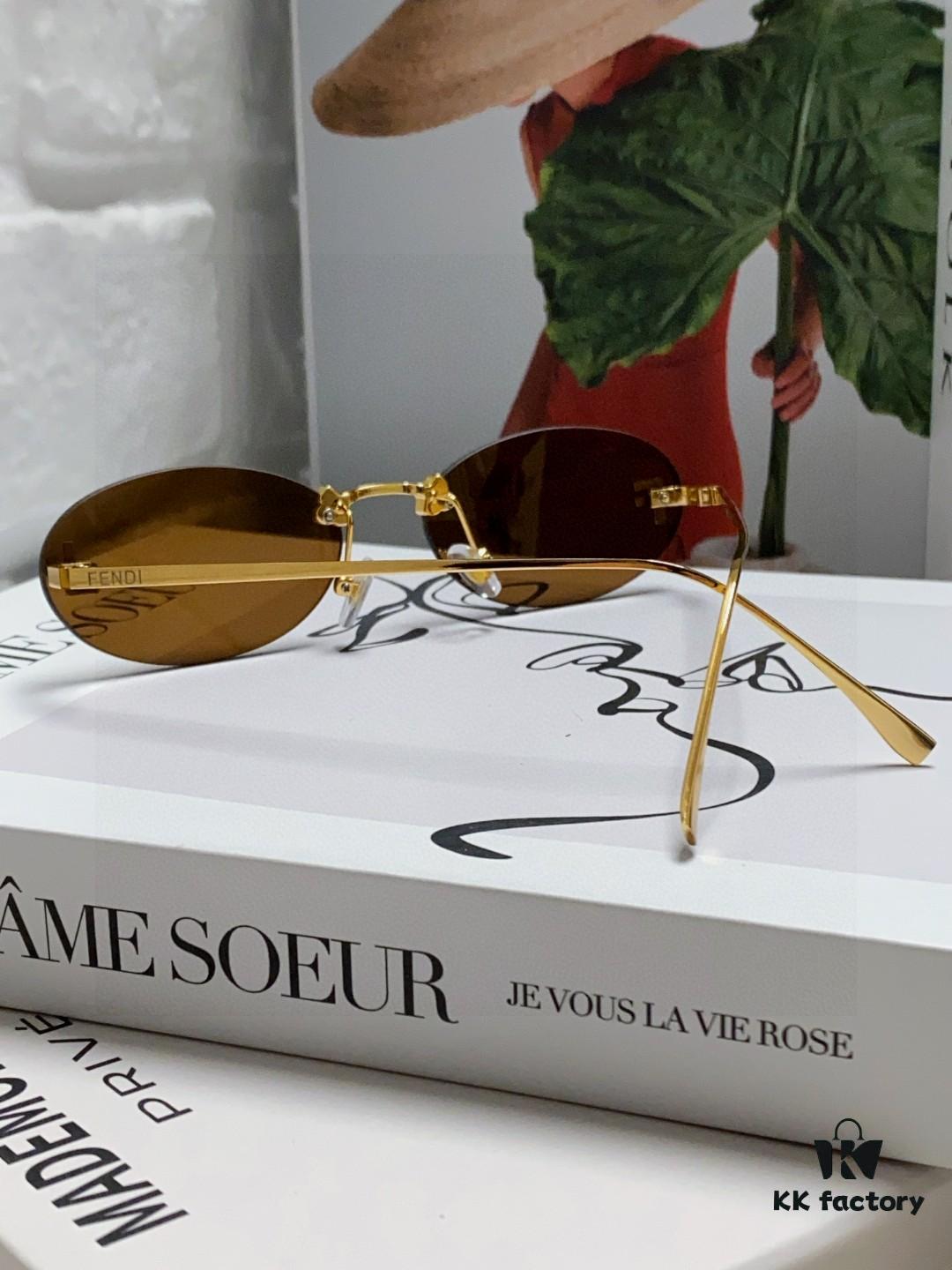6931fcbf3a89a121ed54d295 Fendi 2024 New Arrival Metal Frameless Oval Sunglasses for Women, Stylish and Unique Unisex UV-Protective Eyewear