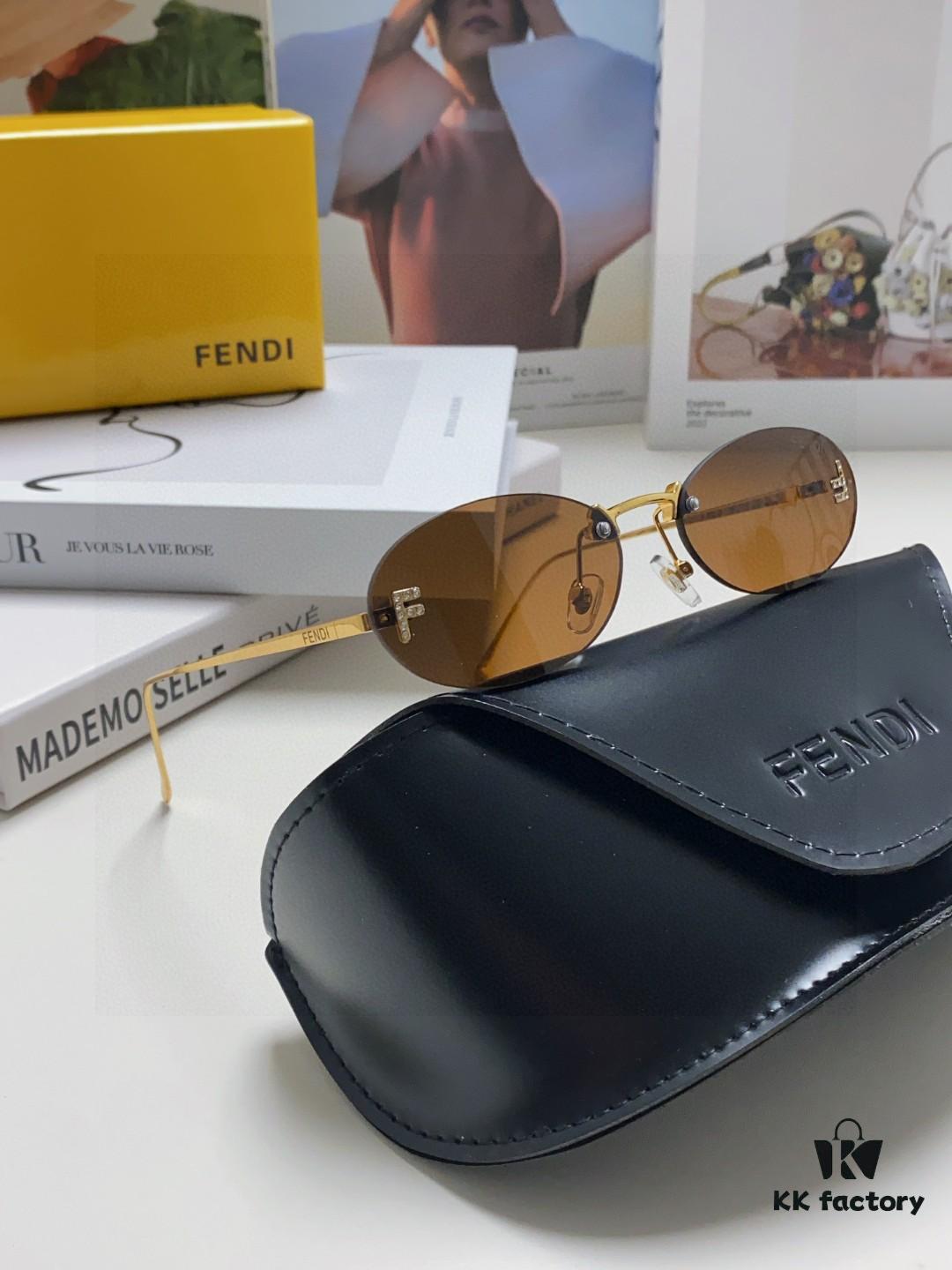 6931fcc03a89a121ed54d29a Fendi 2024 New Arrival Metal Frameless Oval Sunglasses for Women, Stylish and Unique Unisex UV-Protective Eyewear