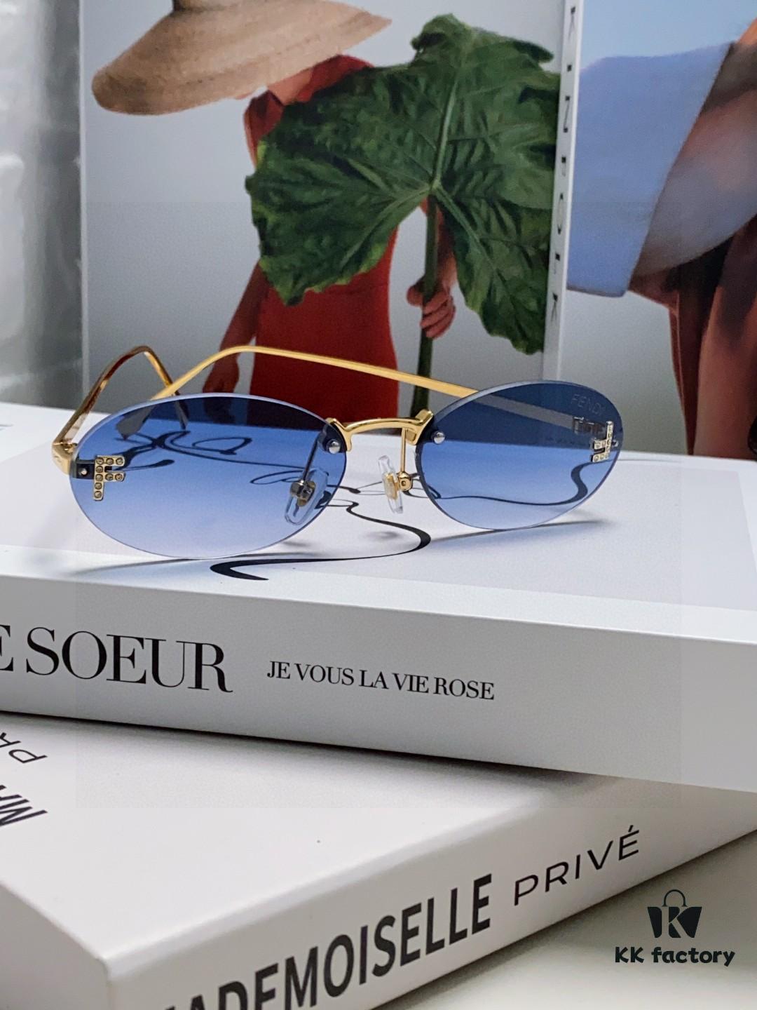 6931fcc03a89a121ed54d29e Fendi 2024 New Arrival Metal Frameless Oval Sunglasses for Women, Stylish and Unique Unisex UV-Protective Shades