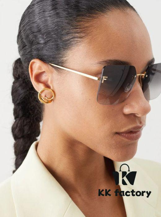 6931fcdd3a89a121ed54d40c Fendi 2024 New Arrival Exquisite F Diamond Metal Square Frameless Sunglasses Unisex UV Protection Shades FE4082US