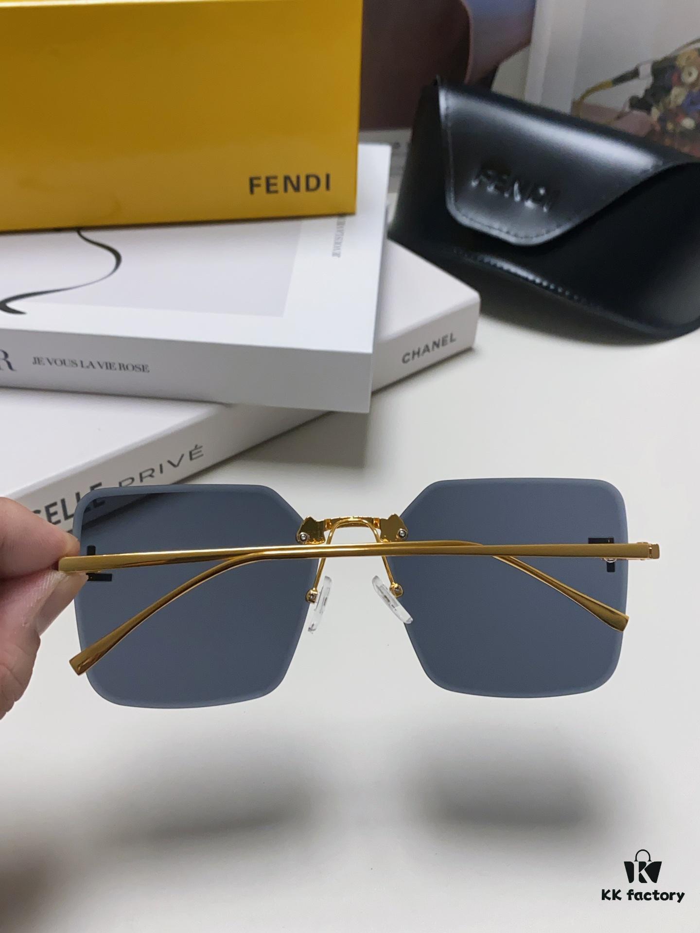 6931fcdd3a89a121ed54d412 Fendi 2024 New Arrival Exquisite F Diamond Metal Square Frameless Sunglasses Unisex UV Protection Shades FE4082US