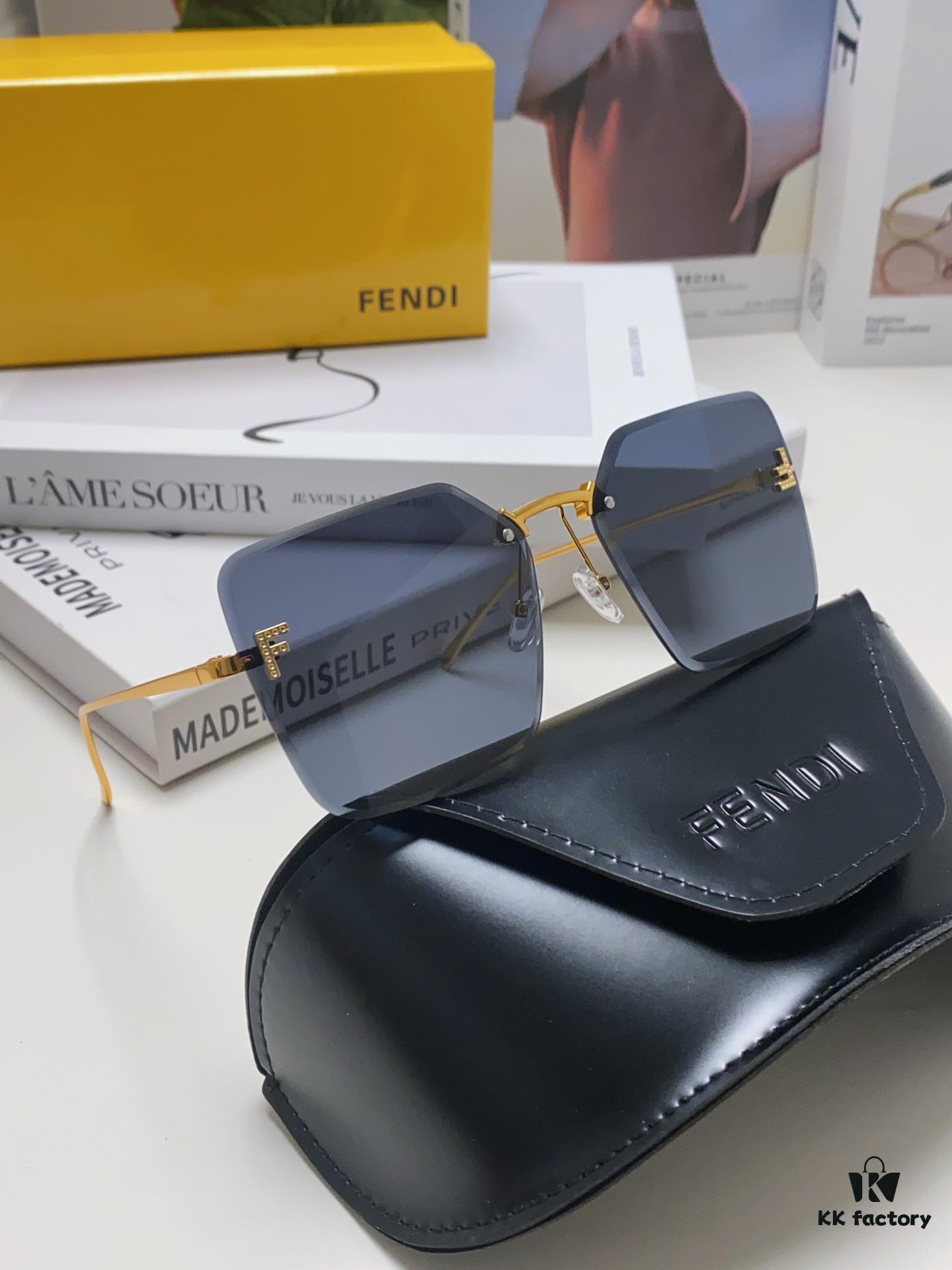 6931fcdd3a89a121ed54d415 Fendi 2024 New Arrival Exquisite F Diamond Metal Square Frameless Sunglasses Unisex UV Protection Shades FE4082US