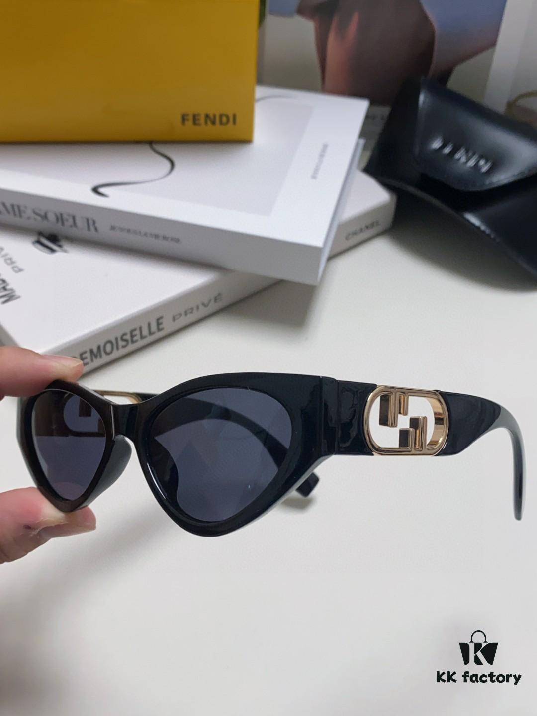 6931fce53a89a121ed54d47c Fendi Cat-Eye Sunglasses for Women, Fashion Metal Logo Design, High-End Stylish and Versatile Sun Glasses
