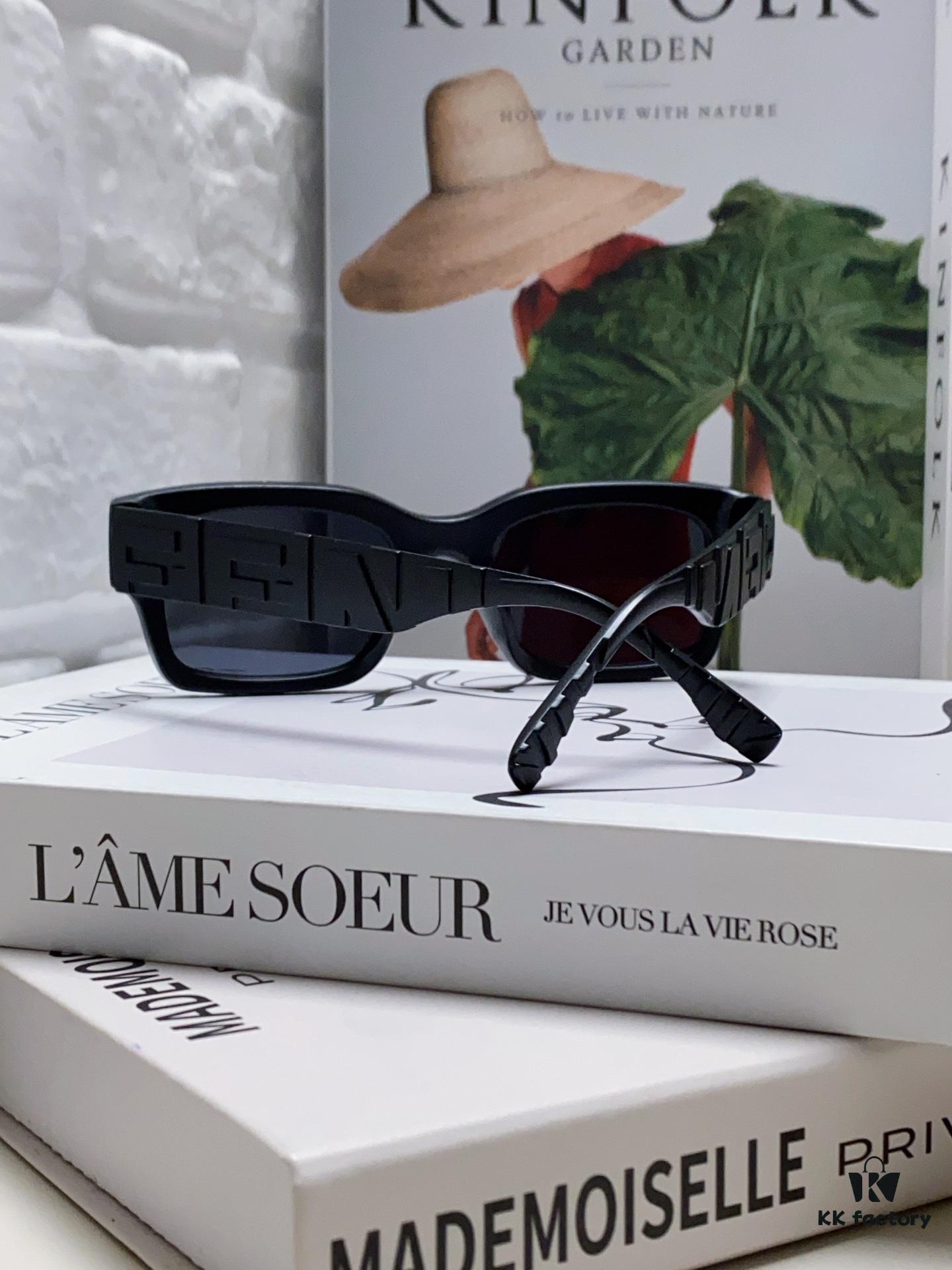 FENDI 2024 New Square Sunglasses, Stylish Hip-Hop Influencer Streetwear Shades with Raised Letters, Trendy European and American Fashion Unisex Sunglasses