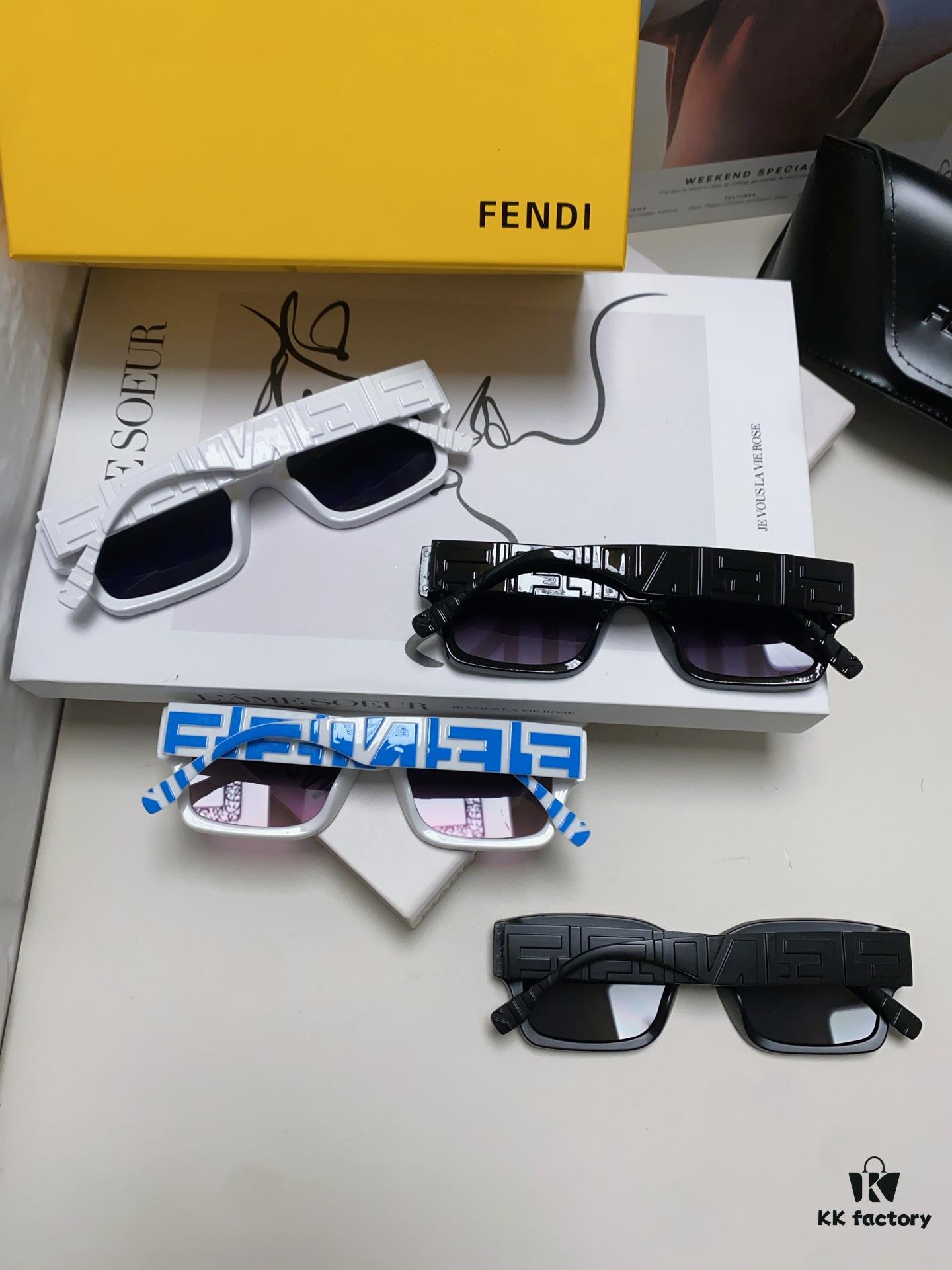 FENDI 2024 New Square Sunglasses, Stylish Hip-Hop Influencer Streetwear Shades with Raised Letters, Trendy European and American Fashion Unisex Sunglasses