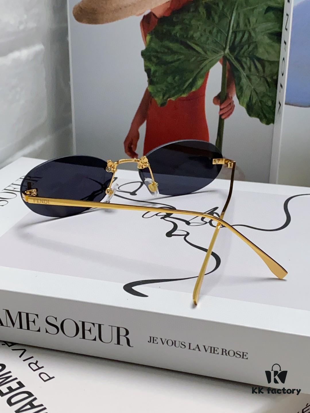 6931fd043a89a121ed54d617 Fendi 2024 New Arrival Metal Frameless Oval Sunglasses for Women, Fashionable and Stylish Unisex UV-Protective Eyewear