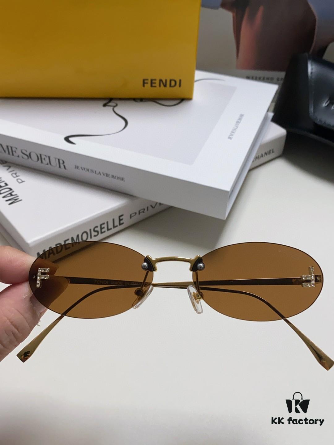 6931fd043a89a121ed54d624 Fendi 2024 New Arrival Metal Frameless Oval Sunglasses for Women, Stylish and Unique Unisex UV Protection Sunglasses