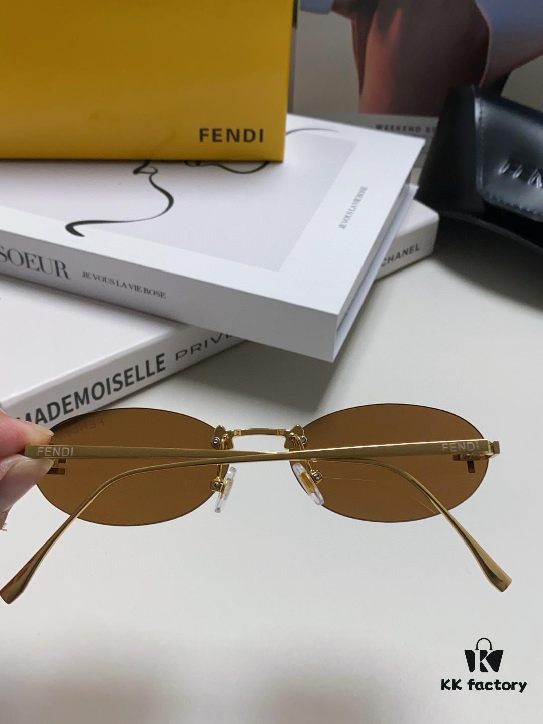 6931fd043a89a121ed54d625 Fendi 2024 New Arrival Metal Frameless Oval Sunglasses for Women, Stylish and Unique Unisex UV Protection Sunglasses