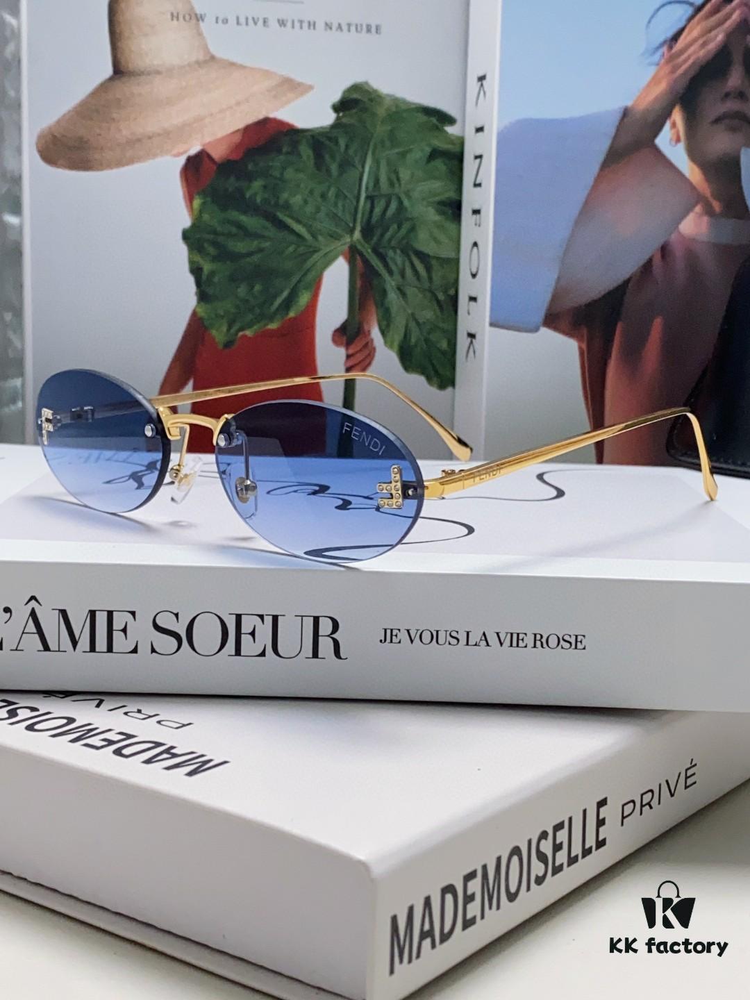 6931fd053a89a121ed54d62d Fendi 2024 New Arrival Metal Frameless Oval Sunglasses for Women, Stylish and Unique UV-Protective Shades Unisex Sun Glasses