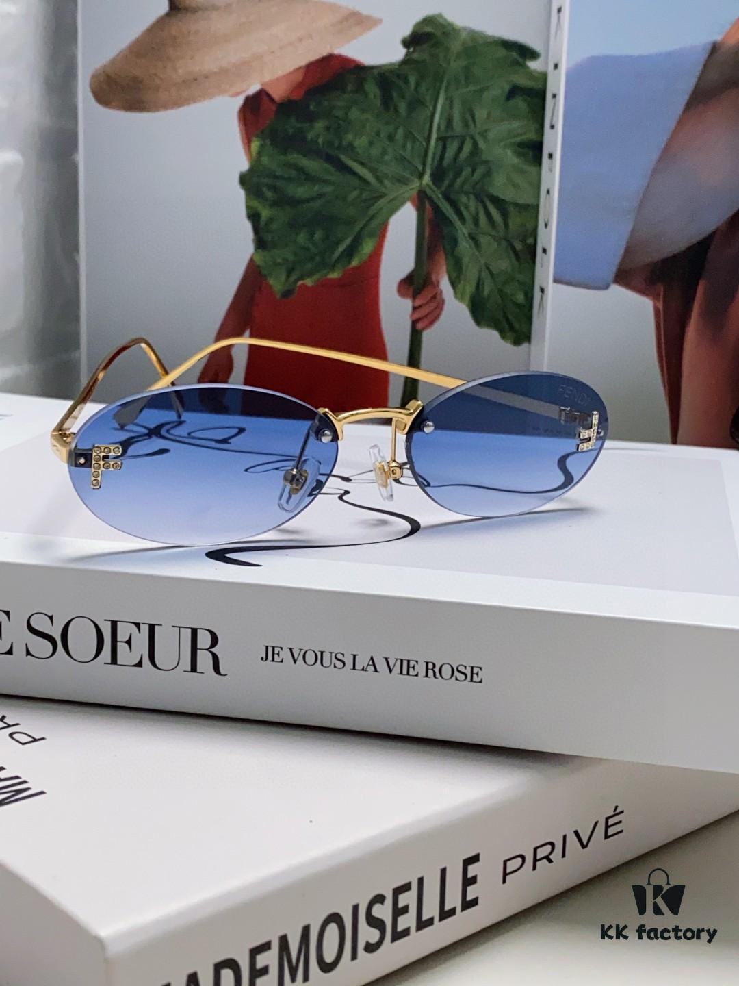 6931fd053a89a121ed54d62e Fendi 2024 New Arrival Metal Frameless Oval Sunglasses for Women, Stylish and Unique UV-Protective Shades Unisex Sun Glasses