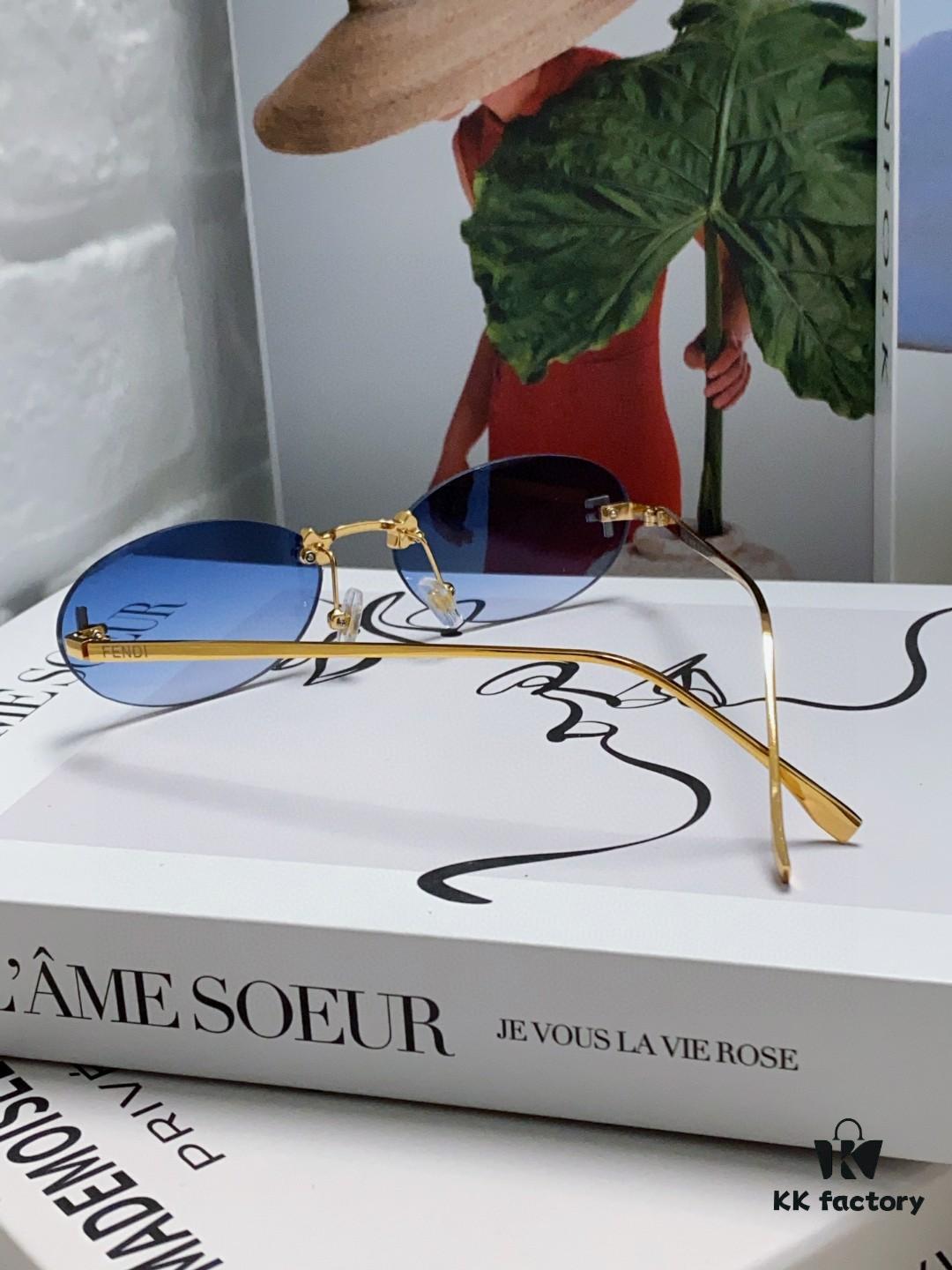 6931fd053a89a121ed54d62f Fendi 2024 New Arrival Metal Frameless Oval Sunglasses for Women, Stylish and Unique UV-Protective Shades Unisex Sun Glasses