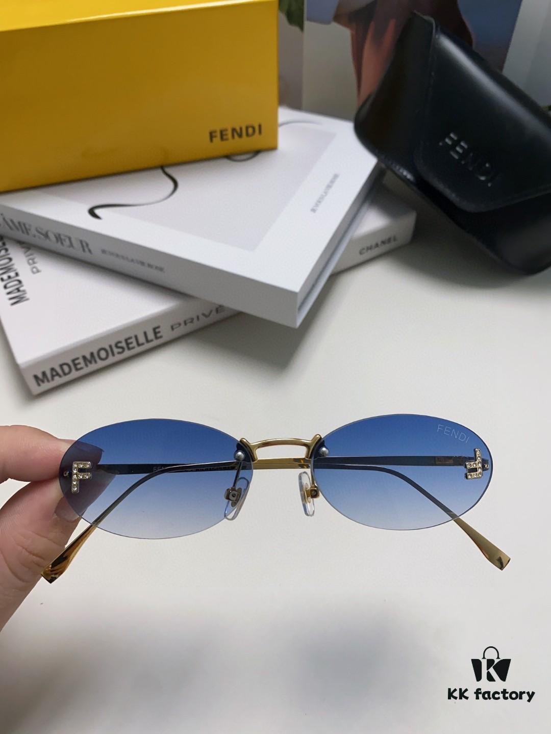 6931fd053a89a121ed54d630 Fendi 2024 New Arrival Metal Frameless Oval Sunglasses for Women, Stylish and Unique UV-Protective Shades Unisex Sun Glasses