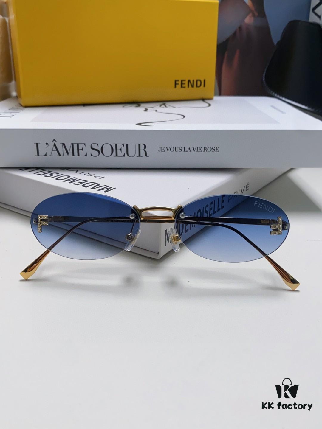 6931fd053a89a121ed54d633 Fendi 2024 New Arrival Metal Frameless Oval Sunglasses for Women, Stylish and Unique UV-Protective Shades Unisex Sun Glasses