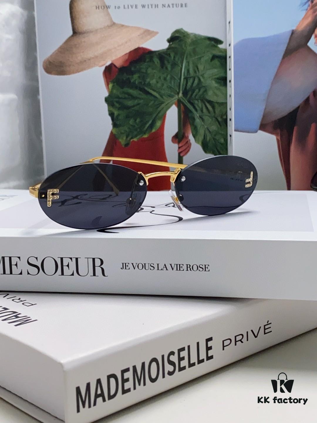 6931fd203a89a121ed54d78d Fendi 2024 New Arrival Metal Frameless Oval Sunglasses for Women, Fashionable and Stylish Unisex UV-Protective Sunglasses