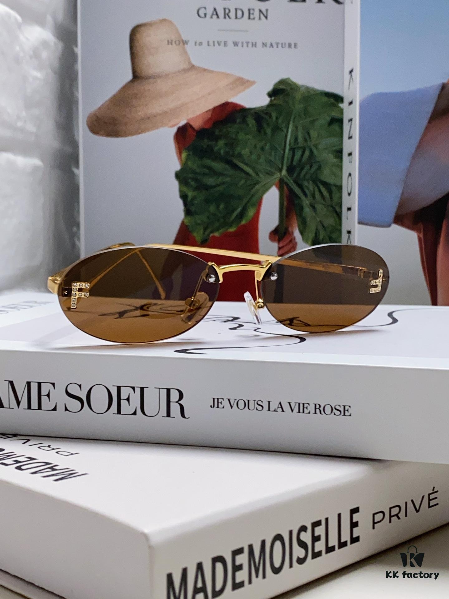 6931fd213a89a121ed54d798 Fendi 2024 New Arrival Metal Frameless Oval Sunglasses for Women, Fashionable and Stylish Unisex UV-Protective Shades