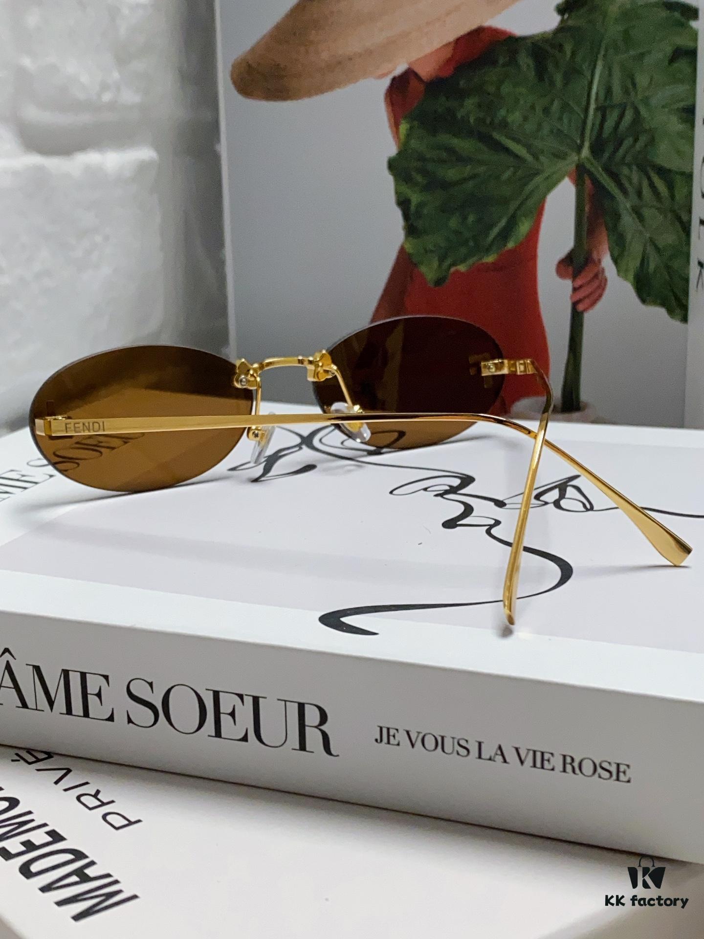 6931fd213a89a121ed54d799 Fendi 2024 New Arrival Metal Frameless Oval Sunglasses for Women, Fashionable and Stylish Unisex UV-Protective Shades