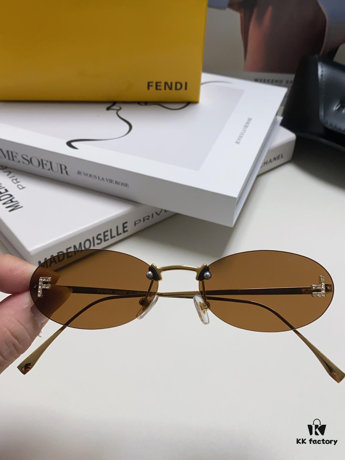 6931fd213a89a121ed54d79a Fendi 2024 New Arrival Metal Frameless Oval Sunglasses for Women, Fashionable and Stylish Unisex UV-Protective Shades