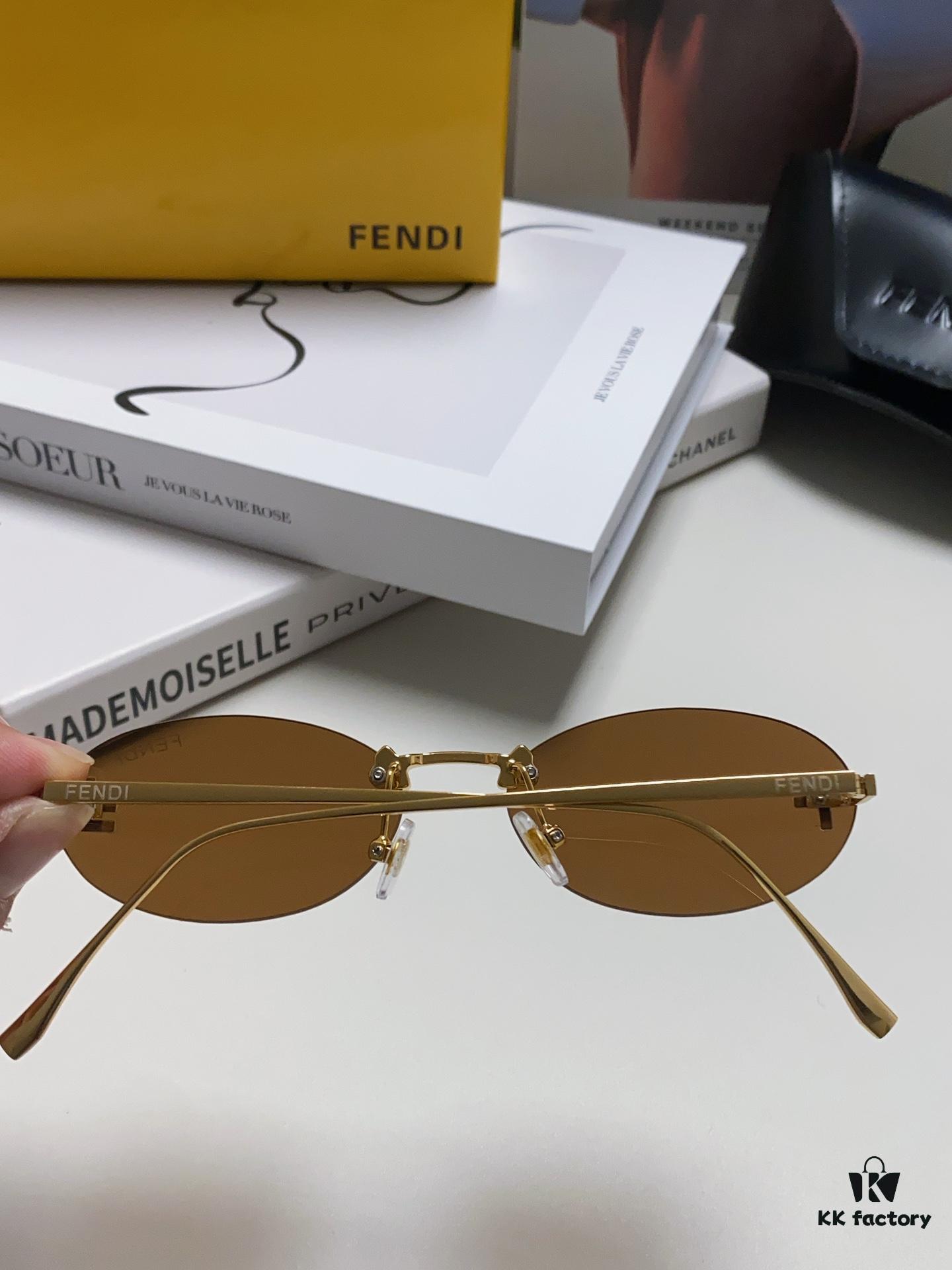 6931fd213a89a121ed54d79b Fendi 2024 New Arrival Metal Frameless Oval Sunglasses for Women, Fashionable and Stylish Unisex UV-Protective Shades