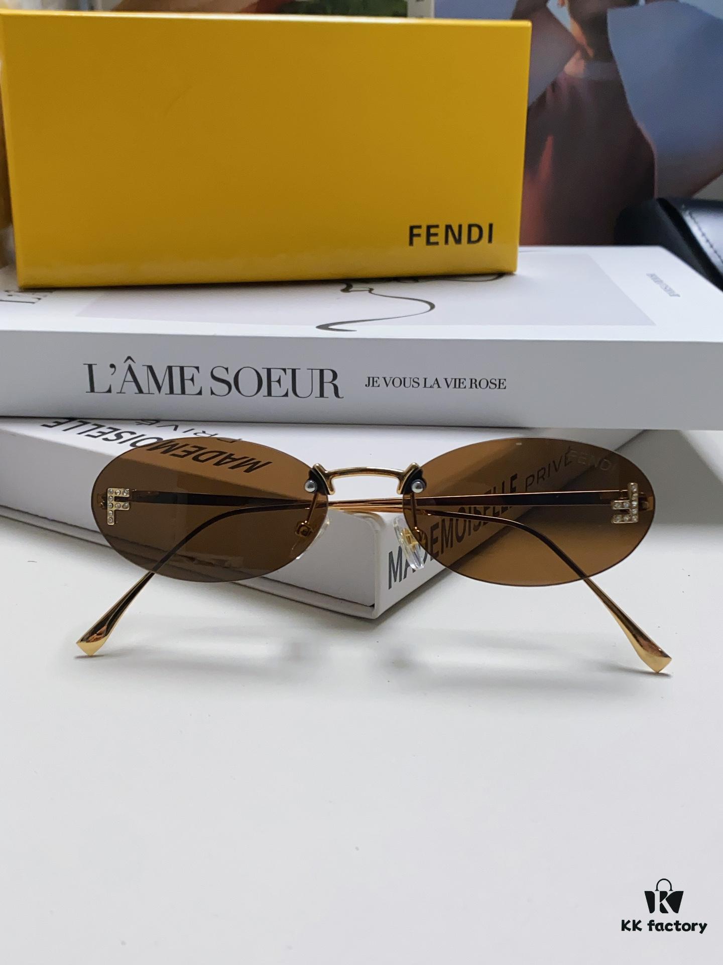 6931fd223a89a121ed54d79d Fendi 2024 New Arrival Metal Frameless Oval Sunglasses for Women, Fashionable and Stylish Unisex UV-Protective Shades