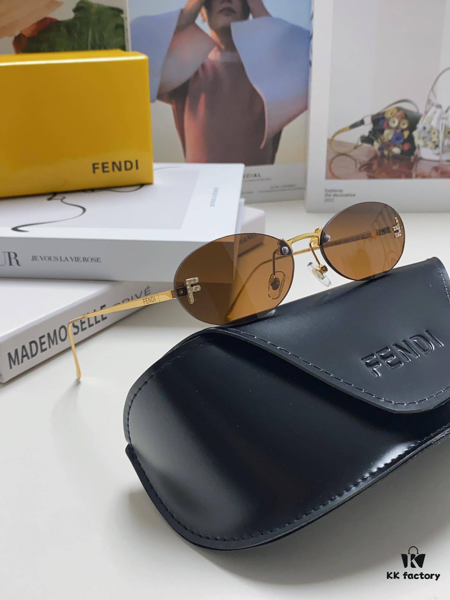 6931fd223a89a121ed54d79e Fendi 2024 New Arrival Metal Frameless Oval Sunglasses for Women, Fashionable and Stylish Unisex UV-Protective Shades