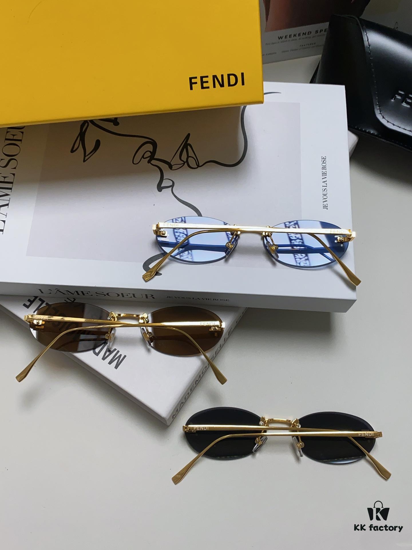 6931fd223a89a121ed54d79f Fendi 2024 New Arrival Metal Frameless Oval Sunglasses for Women, Fashionable and Stylish Unisex UV-Protective Shades