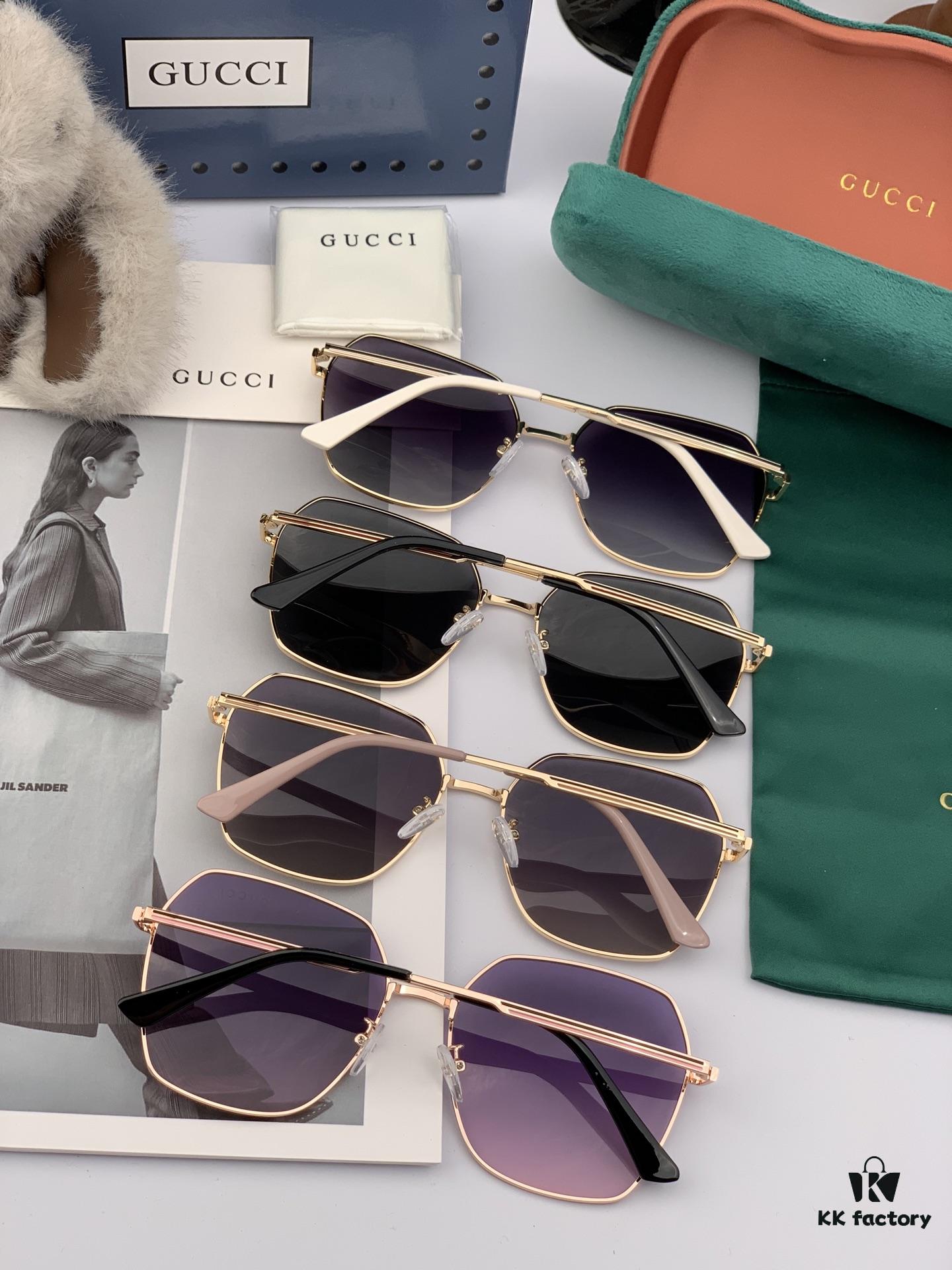 GUCCI 2025 Spring New Arrival Saddle Buckle Temple Sunglasses, Elegant Square Frame Sunglasses Loved by Influencers, Playful and Sweet with Enhanced Facial Fit, Premium Metal Finish