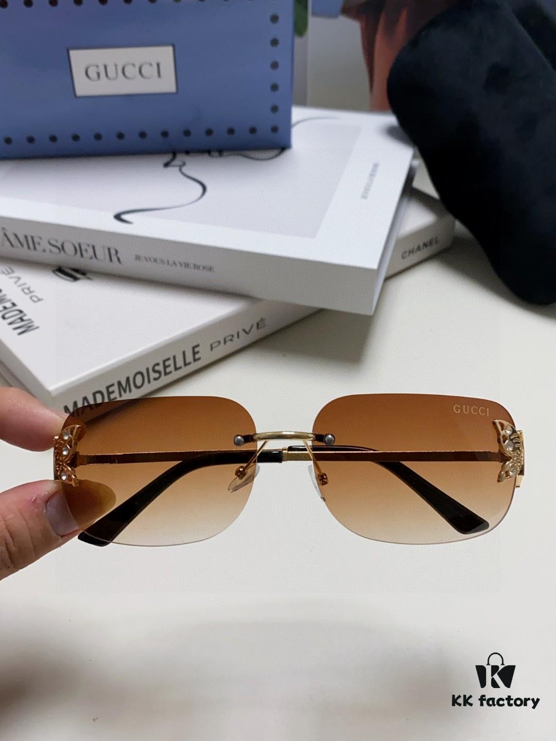 6931fe423a89a121ed54e676 Gucci Rhinestone-Embellished Butterfly Unisex Frameless Sunglasses for Women, Stylish and Fashionable Retro Sun Glasses