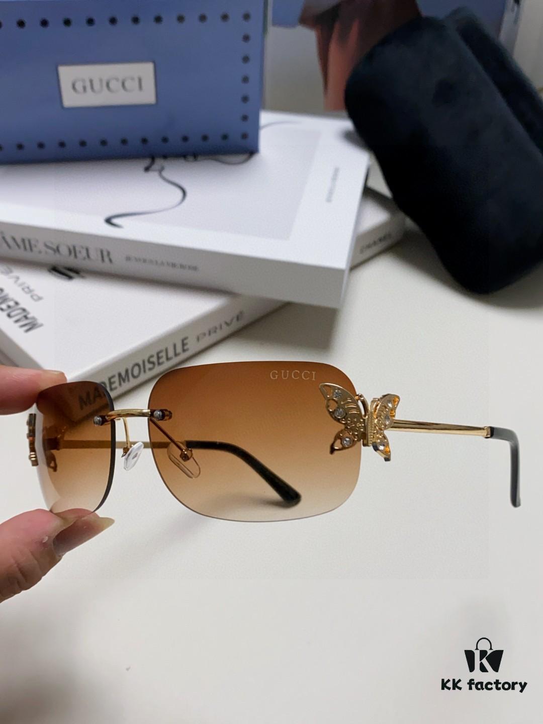 6931fe423a89a121ed54e678 Gucci Rhinestone-Embellished Butterfly Unisex Frameless Sunglasses for Women, Stylish and Fashionable Retro Sun Glasses