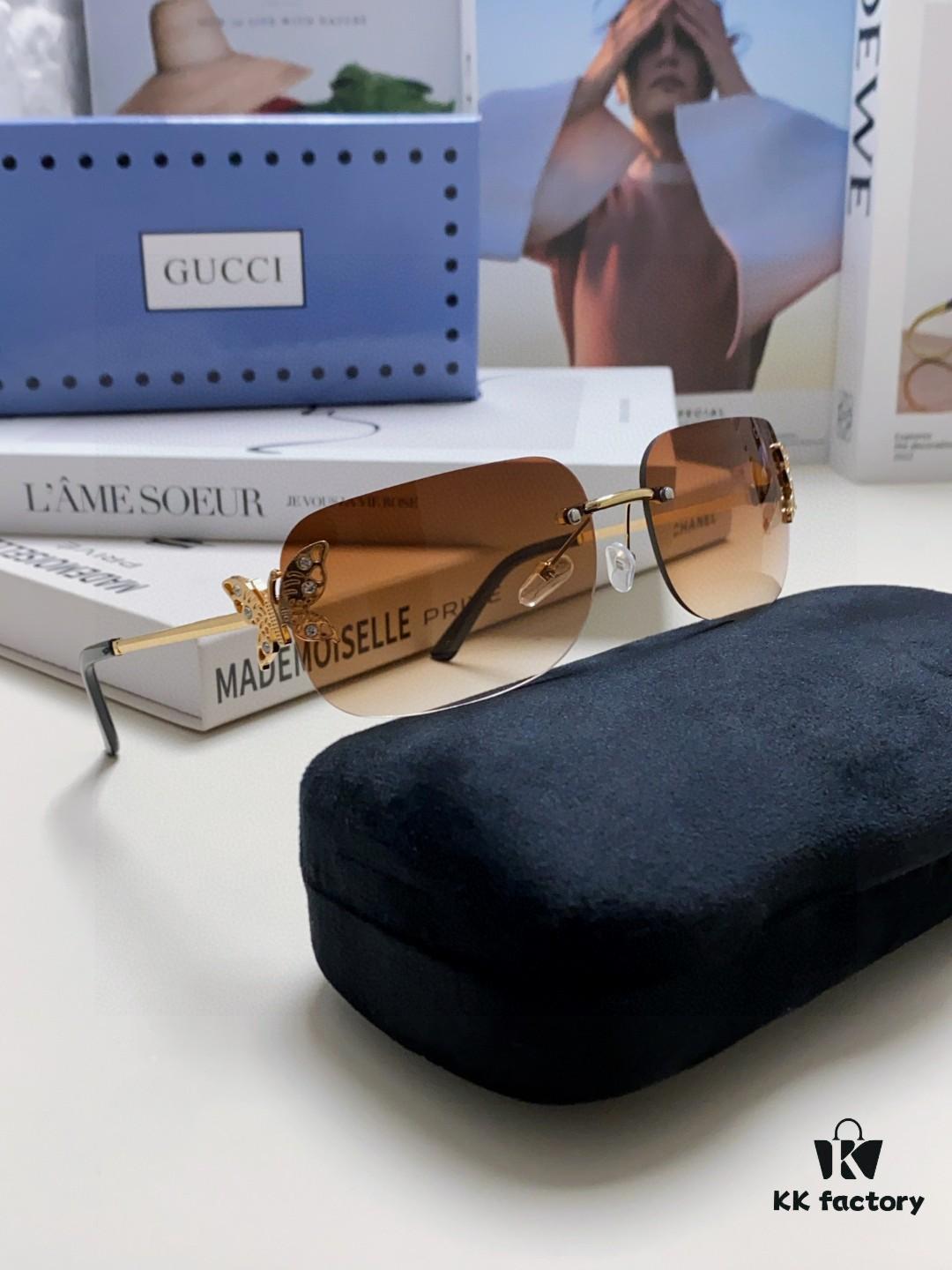 6931fe433a89a121ed54e67a Gucci Rhinestone-Embellished Butterfly Unisex Frameless Sunglasses for Women, Stylish and Fashionable Retro Sun Glasses