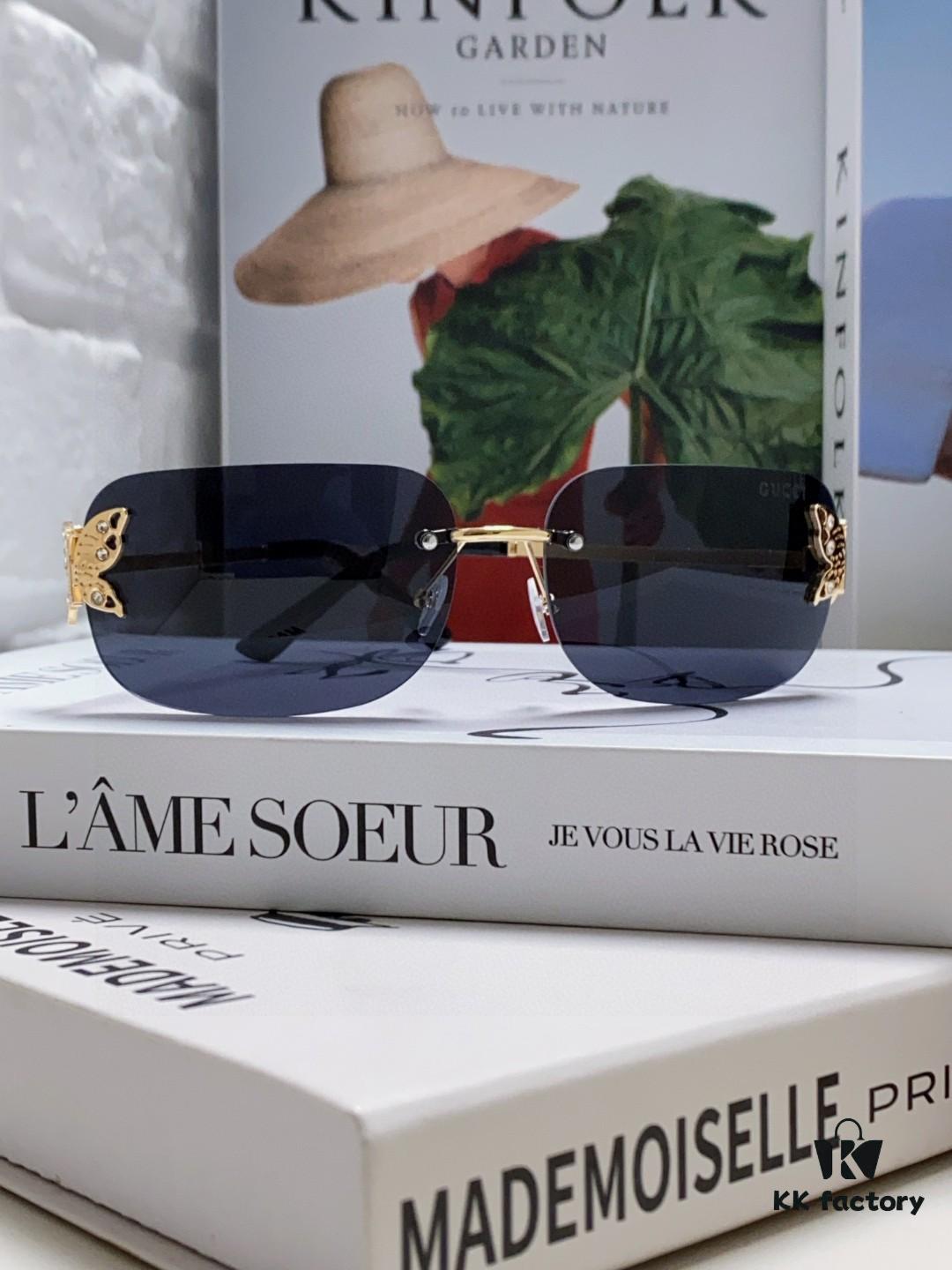 6931fe433a89a121ed54e67e Gucci Rhinestone-Embellished Butterfly Unisex Frameless Sunglasses for Women, Trendy and Stylish Retro Fashion Lady's Best-Selling Eyewear