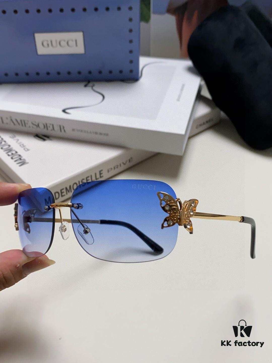 Gucci Rhinestone-Embellished Butterfly Unisex Oversized Sunglasses for Women, Stylish and Fashionable Retro Sun Glasses